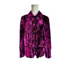 Coldwater Creek Velvet Crinkle Jacket Button Blazer Cranberry Red Women’s Size L